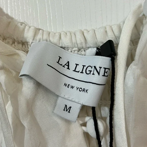 NWT LA LIGNE Josie Cotton Silk blend Midi Dress In Ivory Medium - Picture 5 of 10
